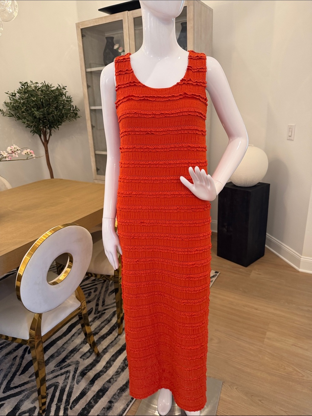 Sleeveless Orange Knit Midi Dress